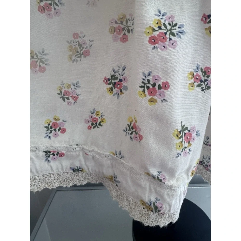 Boden Girls Floral Dress 6-7Y Pink Cottagecore Lace Trim Cotton Linen Blend
